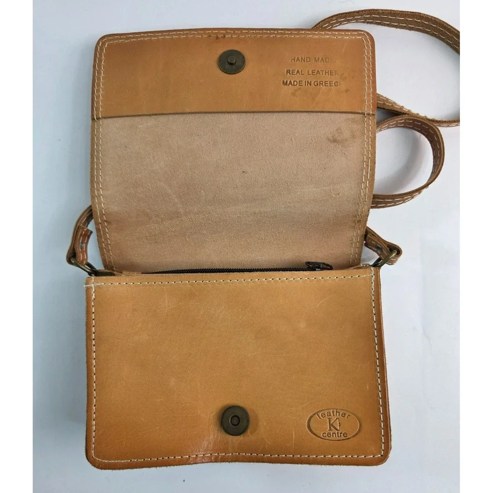 Vintage Leather Centre Made in Greece Cross Body Purse Rectangle WELL MADE!